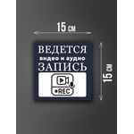 Размер наклейки "Ведется видео и аудио запись", 15х15 см, темно-синия