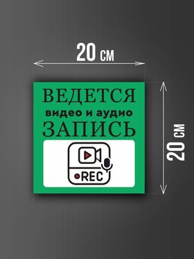 Размер наклейки "Ведется видео и аудио запись", 20х20 см, зеленая