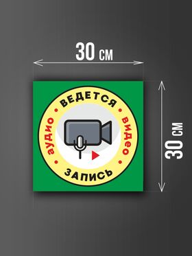 Размер наклейки "Ведется видео и аудио запись", 30х30 см, зеленая