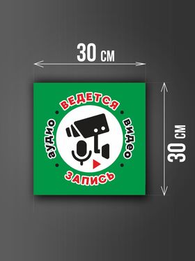 Размер наклейки "Ведется видео и аудио запись", 30х30 см, зеленая
